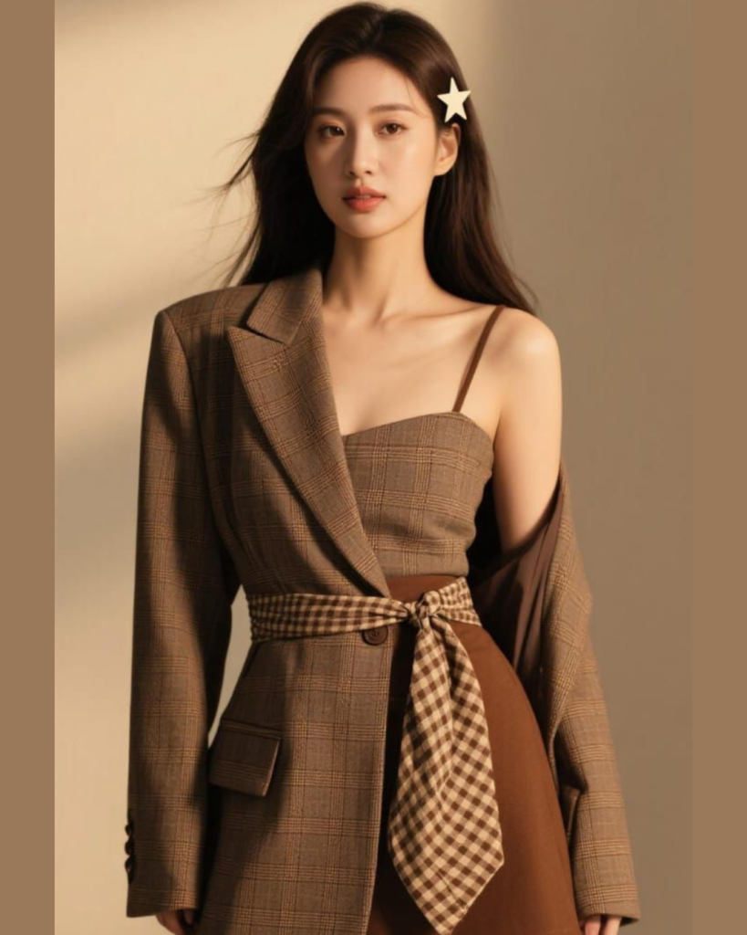 mocha muse checkered blazer co ord set