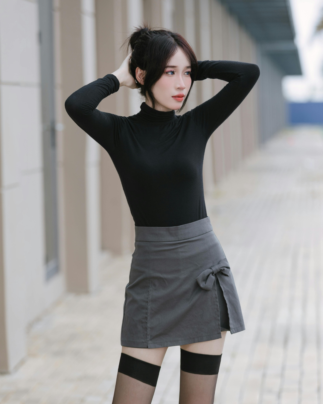 Chic Noir Turtleneck Top & Wrap Mini Skirt Set