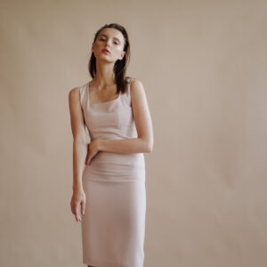 chic blush strapless flare dress