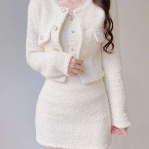 ivory luxe tweed jacket & mini skirt co ord set