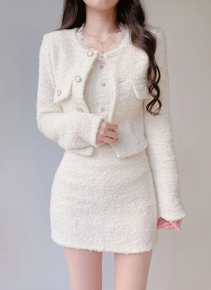 ivory luxe tweed jacket & mini skirt co ord set ivory luxe tweed jacket & mini skirt co ord set